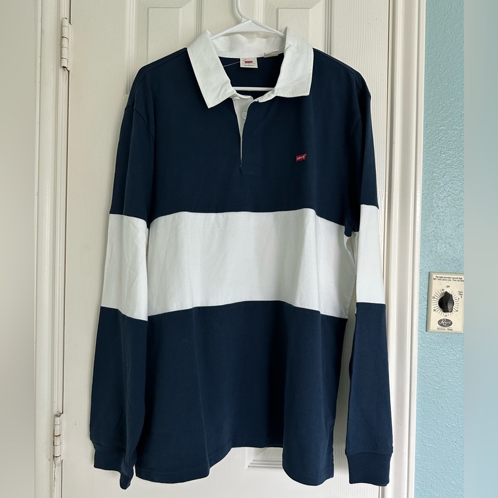 Levi's Men's Relaxed-Fit Long Sleeve Colorblocked Rugby polo size Large